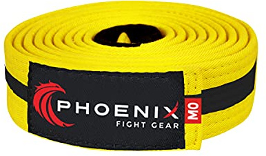 Phoenix Fight Gear Kids Jiu Jitsu Mixed Martial Arts BJJ Belt in Black, White, Grey, Orange, Yellow, Green, Purple, and Blue, Sizes M00, M0, M1, M2, M3 (Yellow/Black, M3)