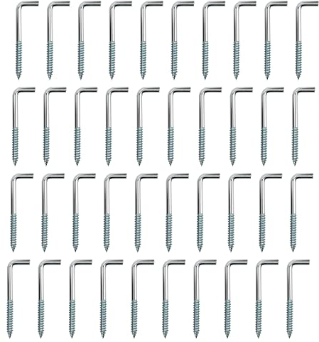 Srup 40Pcs Crochets Droits Visser en L, Métal Crochets à Vis en L, Vis à Crochet en L, pour des Armoires de Meubles Étagères Murales Vis Crochets C5207