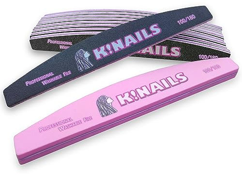K!NAILS Lime per Unghie 100 180 Lavabili - 10 Lime 100/180 con Buffer Unghie Lucidante in Regalo - Lima per Unghie Professionale per Rimozione Gel Semipermanente e Ricostruzione Unghie