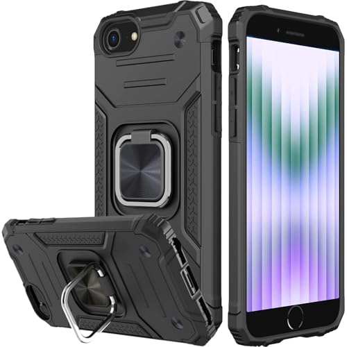 Honeyview ShockProof Case for iPhone 12/12 Pro with Ring Kickstand, Bumper Armour Phone Cover for Apple iPhone 12/12 Pro - Black