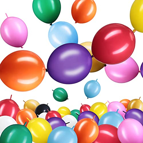 Meanplan 100 Pcs Link Balloon Quick Linking Latex Connected Balloons Linkable for Easter Wedding Independence Day Birthday Party Decoration(10 Inch,Colorful)