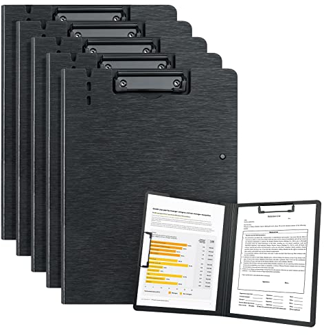 URbantin A4 Klemmbrett,5 Stück A4 Faltbare Klemmbretter mit Zwei Clips,Dokumenten Organizer,A4 Klemmbretter für Geschäft,Büro, Schule Oder Restaurant (Schwarz)