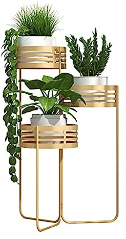 Pflanzenständer Metall - 3 Ebenene Blumentopf Ständer, Eisen Pflanzenregal Blumentisch, Blumentopfhalter Blumentreppe, Pflanzentreppe Blumenhocker, für Balkon Garten Indoor Outdoor ( Color : Gold )