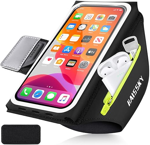6,8'' Brassard Telephone Sport avec Poche Supplémentaire, Porte Telephone Course a Pied Support De Porte Téléphone Portable Razobws pour iPhone 15 14 13 12 Pro Max Samsung pour Clé De Voiture TWS