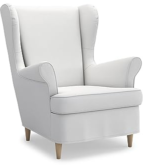 MASTERS OF COVERS Ersatzbezug kompatibel mit IKEA Strandmon Sessel, Strandmon Sesselbezug, Strandmon Bezug, Strandmon Ohrensesselbezug, 82 x 96 x 101 cm (Kühles Weiß, Polyester Petite)