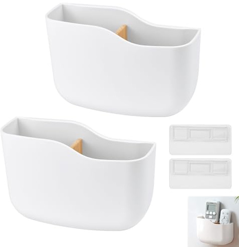 LANSKYLAN 2 Stück Fernbedienung Halterung Organizer Wand Fernbedienungshalter Selbstklebend Fernbedienungshalterung 2 Fächer Adhesive Remote Control Holder für Media Player Controller Handys aufladen