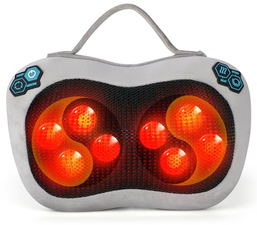 Shiatsu Massagekissen, Massagekissen mit Wärmefunktion Elektrisch Massagegerät für Nacken Schulter Rücken, 3 Geschwindigkeiten, Tiefwirkender Knetmassage Muskelschmerzen Erleichterung (Hellgrau)