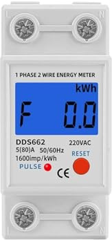 RWRAPS Compteur d'énergie Wattmètre à Affichage numérique LCD, monophasé, Deux Fils, réinitialisation, zéro énergie, Compteur électrique, kWh, Tension, Courant AC 230V, 120V, Rail Din