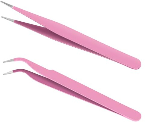 Ainiv 2 st raka böjda pincett, franspincett, rostfritt stål spetsig pincett kit
