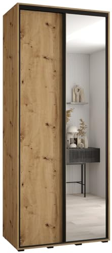 Kleiderschrank mit Spiegel Davos 3 Garderobenschrank - Schrank Schlafzimmer - Mehrzweckschrank 2 Schiebetüren - Regalen - Flur Möbel - Kleiderstange Schrank - Allzweckschrank - closet - Gaderobe