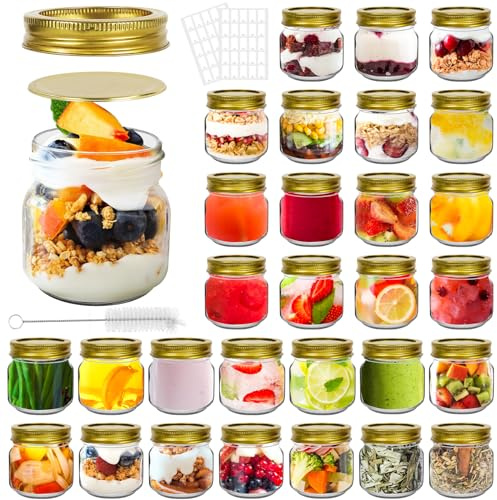 Betrome 8 oz Mason Jars, 30 Pack 240ml Glass Canning Jars with Regular Mouth Lids, Glass Storage Containers for Overnight Oats, Jam, Jelly, Honey, Beans, Spice, Wedding Party Favor, Shower Favor