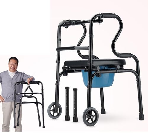 Joyfitness Gehgestell für Senioren, leichtes Aluminium-Gehgestell,Gehhilfe höhenverstellbar mit 4 Lenkrollen, Gehbock Gehhilfe mit Sitz, Reha-Hilfstoiletten-Sicherheitsg