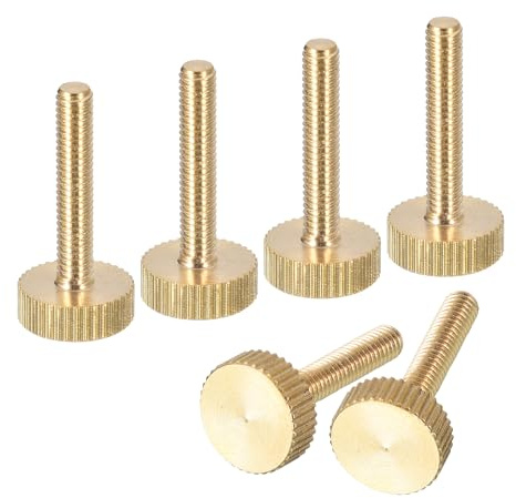 sourcing map Rändelschrauben, M4 x 22 mm, 6 Stück, flacher gerändelter Kopf, Vollgewinde, Messing-Rändelschrauben, Griffknöpfe