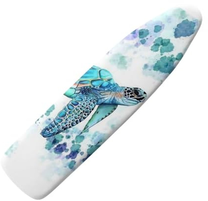 NETILGEN Copriasse da stiro con bordi elastici e chiusure in , resistenti alle bruciature, adatte per tavole fino a 140 x 45 cm, motivo: tartaruga marina blu
