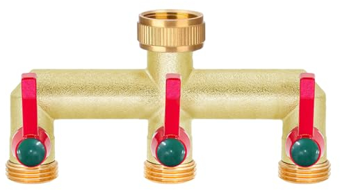 iBamso Heavy Duty Brass 3/4 Inch 3 Way Garden Hose Tap Splitter, High Flow Outlet with 2 Individual Valve and Extended Handle, Pipe Tap Splitter for Home Garden Kitchen Outdoor Faucet