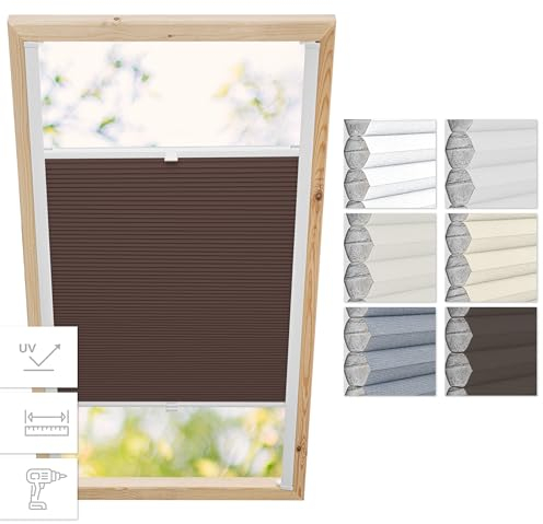 Estika Dachfenster Wabenplissee mit Bohren für Fakro Fenster - Modell: 55/98 - Stofffarbe: Waben Braun-Weiß - Dachfenster Rollo, Fensterrollo innen, Fenster plissee