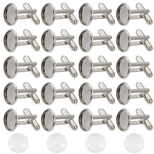 GOMAKERER 20 set Kit de Fabrication de Boutons de Manchette, Boutons de Manchette de Dôme en Laiton et cabochons Ronds en Verre, Cadeau Élégant D'Affaires pour les Hommes DIY Crafting