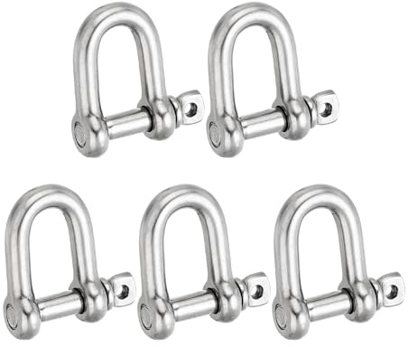 PATIKIL Manille à Goupille à Vis M8 5/16 705Lbs, 5 Pcs Manille à Anneau en D en Acier Inoxydable 304, pour Chaînes, Câbles Métalliques d'Extérieur, Argenté