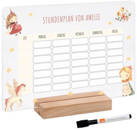 Bärenfreunde - Personalisierbarer & Abwaschbarer Stundenplan aus Acryl + Stift, Holzhalter - Einschulung Geschenk, Schultüte zum Schulanfang oder Grundschule (Fee,mit Holzhalter)
