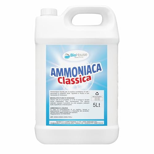 Ammoniaca 5 Litri Ammoniaca Liquida per Pavimenti e Superfici Dure. Sgrassa e Non Necessita Risciacquo Detersivo Pavimenti Profumato (1 Pezzo, Classica)