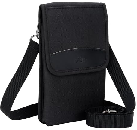 KIWIFOTOS Phone Travel Pouch Bag Holster with Shoulder Strap Multi-Function | Internal size: 110 x 180 x 20mm, Flexible & compact storage with sling strap for iPhone/glasses/passport, Single layer, Black