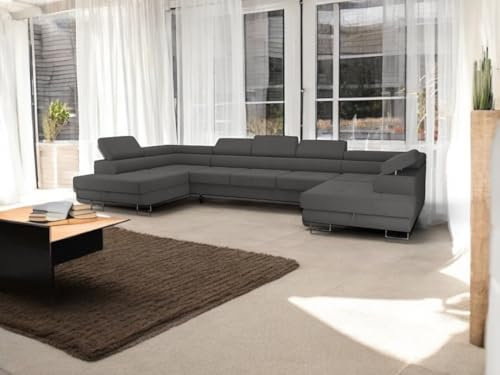 COMFORTINO FURNITURE Ecksofa mit Schlaffunktion Big PASTI U-Form, Sofa Couch mit Bettkasten, 3-Sitzer Eckcouch, Schlafsofa für Wohnzimmer, Big Sofa Couch mit Schlaffunktion (Dunkelgrau)