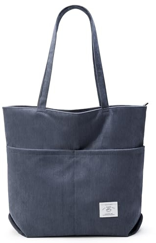 KALIDI Cord Tasche Damen Tote Bag Verbessert Shopper Tasche Damen Groß Beuteltasche Umhängetasche mit Reißverschluss Tasche für Schule Arbeit Büro Reisen Einkaufen