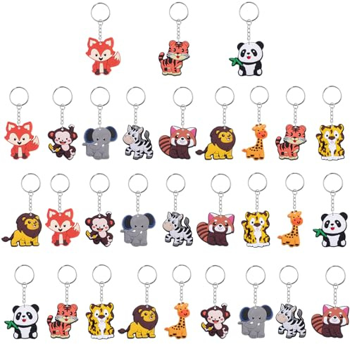 DAWRIS 30 portachiavi per bambini, portachiavi in silicone, decorazione per gatti, cani, alpaca, panda elefante, ecc