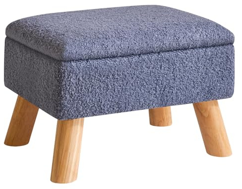 YMYNY Ottomane mit Stauraum, Fußhocker, Kleiner Fußhocker mit Stabilen Holzbeinen Hocker, Fußstütze mit Gepolstertem Sitz, für Wohnzimmer Schlafzimmer Eingänge 40 ×30 ×28CM Blau HBD042BU