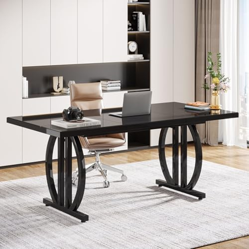 Tribesigns Schreibtisch für das Heimbüro, Großer 160x80 cm Bürotisch mit geometrischem Metallfuß, Computertisch Chefschreibtisch für Home Office, Schwarz