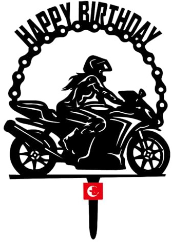Craft Cart Black Colour Acrylic Cake Topper for Girl Motor Bike Rider Happy Birthday Party Decoration Idea