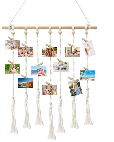 ZMDMAH Guirnalda de fotos, colgante de pared, pared de fotos con grapas, marco de fotos con pinzas y correa, colgar fotos con pinzas, marcos de fotos multiples