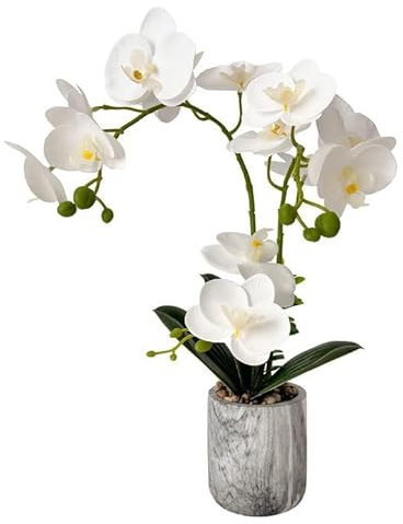 Wenhuidr Fake Orchids Flowers in Pot Bendable Faux Orchids Artificial Flowers Washable Silk Orchid Phalaenopsis Decor for Home Wedding Table Centerpiece Bathroom Office (1 pot white)