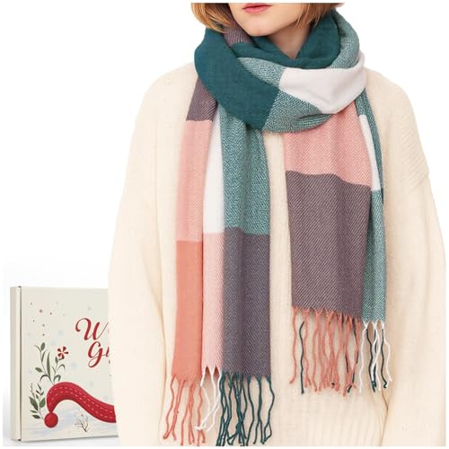 Winter Schal Damen Karierter Geschenke für Frauen Geschenkbox | Weich Warm Langer Kaschmirgefühl Winterschal Damenschal Fransen für Teenager Mädchen Geburtstagsgeschenk