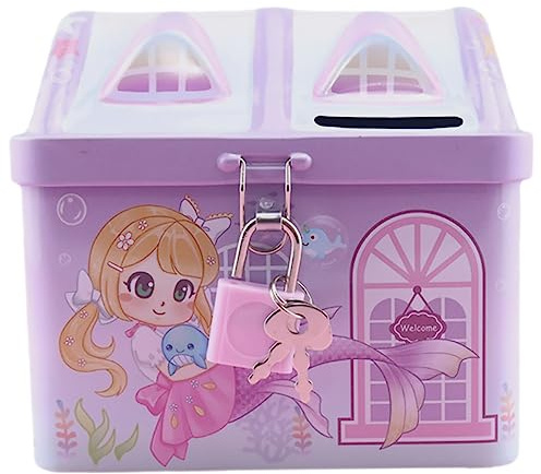 Kisangel Alcancía De Sirena Kawaii Hucha De Ahorro para Niñas De Hojalata Cerradura para Obsequio De Cumpleaños o Decoración Infantil