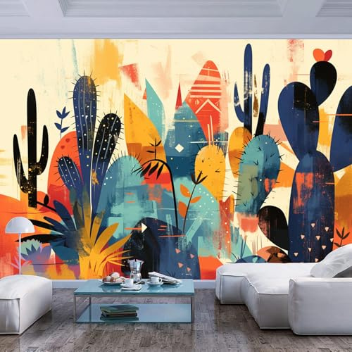 JIAOQSS 3D Mural Wallpaper Painted Watercolor Plant Cactus Creative DIY Art Decoration Decal for Living Room Dining Bedroom Decor Print Restaurant Office Children's