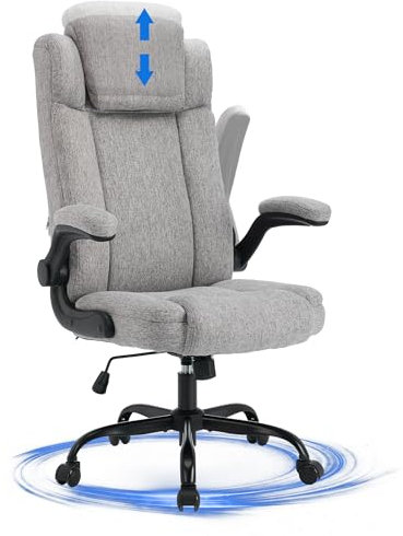 LIYURUI Bürostuhl Ergonomischer 150KG Belastbarkeit Chefsessel Stoff Flip-up Armlehnen/110° Wippfunktion Chefsessel mit Hoher Rückenlehne und Breitem Sitz Schreibtischstuhl
