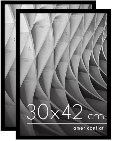 Americanflat Marco para Fotos 30x42 cm en Negro - Marco de Fotos de Moldura Fina con Cubierta de Plástico Resistente y Accesorios para Colgar - Visualización Horizontal o Vertical - 2 Unidades