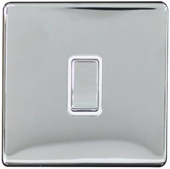 ArlecUK 1 Gang 2 Way 10A Light Switch, Screwless Polished Chrome Faceplate, Slim Modern Design, Modern Wall Switch for Home or Office