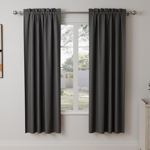 Pacok Set di 2 tende oscuranti, termiche, oscuranti, per camera da letto, soggiorno, colore grigio scuro, oscuranti, 175 x 140 cm (altezza x larghezza x profondità)