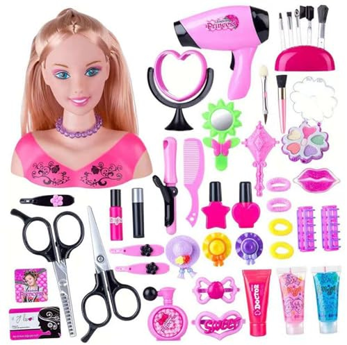 1 Set Doll Head for Hair Styling and Make Up Styling Head Doll for Girls Colorful Realistic Make Up Accessories for Girls Birthday Christmas Thanksgiving Gifts