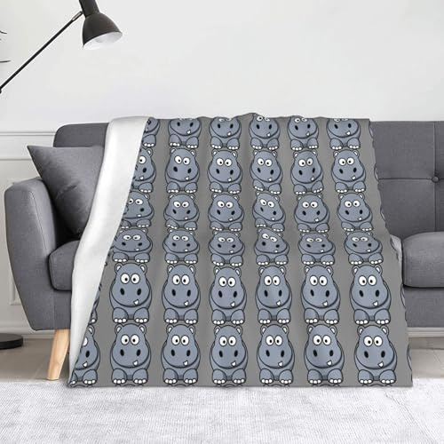 JBYJBX Coperta in flanella anti-pelucchi con stampa ippopotamo grigio fumetto leggero da viaggio decorazione per la casa coperta regali