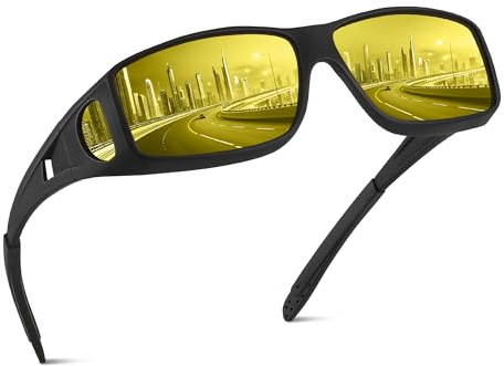 kunchu Night Driving Glasses For Men-Anti Glare Night Driving Glasses For Women-Yellow Lens Night Vision Glasses-Black Glasses-Wrap Around Sunglasses Mens,A01