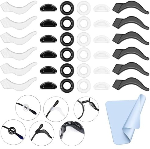 36Pcs Anti Slip Glasses Grips, 12pcs Silicone Glasses Nose Pads, 12pcs Round Glasses Retainers, 12pcs Ear Gripper Holders, Adhesive Eyeglasses Nose Pads to Stop Glasses Slipping Down Nose