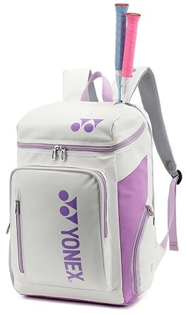 YONEX Mochila deportiva de gran capacidad de calidad, bolsa de raqueta con múltiples compartimentos para bádminton y tenis, compartimento separado para zapatos (color blanco y morado)