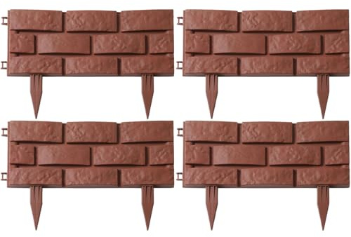 4Pcs Plastic Garden Fence Edging - 16x12x1 Brick Design Lawn Edger Decorative Flower Bed Borders Spliced Landscape Panels for Garden & Yard