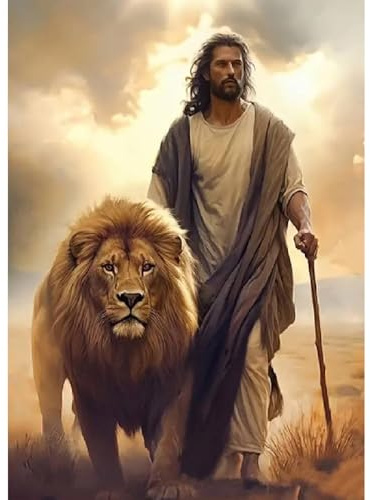 Fumupe 5D Diamond Painting Jesus Erwachsene, Diamant Painting Bilder Löwe, Full DIY Diamant Stickerei Set Kreuzstich Bilder Basteln, Weihnachten Geschenke Home Deko, 30x40cm