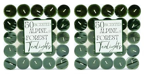 Europe Centre - 100 x Tea Light Candles Alpine Forest (2x50pc), Scented Tea Lights, Long-Lasting and Ideal for Home Tealights, Relaxation, Romantic Dinners, Weddings, Festive Decor, Cosy Evenings
