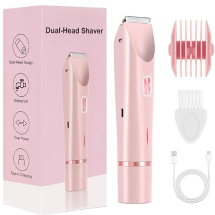 Nudorpn Recortadora de Bikini para Mujeres - Eliminación De Con Cabezales Dobles,Recortadora De Mujeres 400mAh - para el Aseo del Público, Piel Corporal, Zona Íntima y