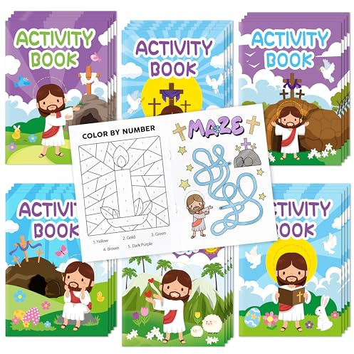 2OOYA Cartoon Easter Coloring Books, 24PCS Drawing Activity Books Bulk for Kids Party Favor, Funny Jesus Bunny Egg Mini Pocket DIY Painting for Easter Spring Sunday School Classroom Rewards Goodie Bag